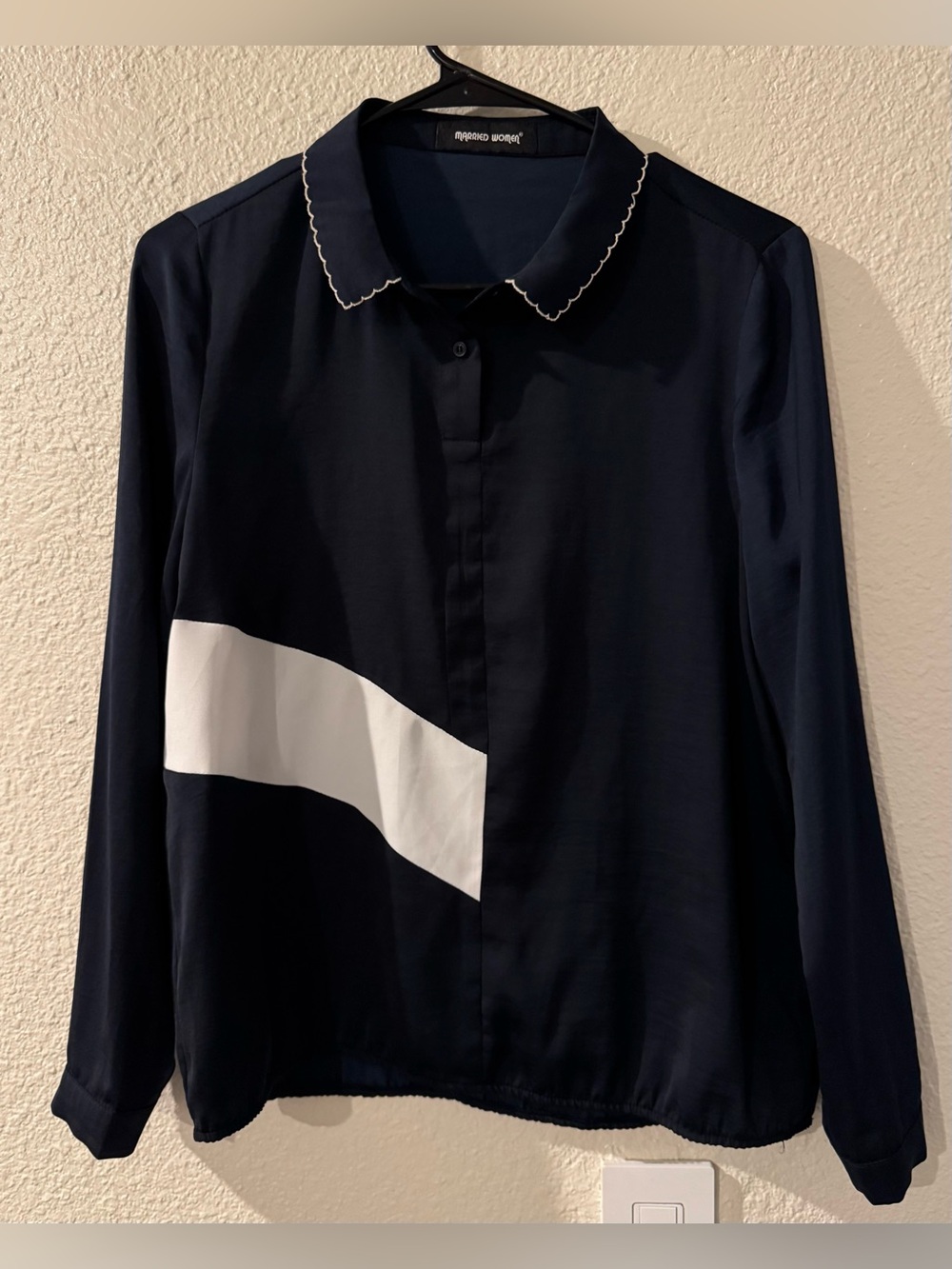 Navy Button-Down Shirt with White Diagonal Panel